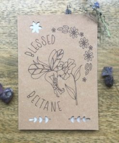 Beltane greeting card with flower fairy drawing.