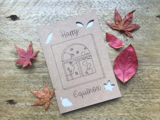 Mabon greeting card with Autumn window drawing.