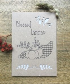 Lammas greeting card with cornucopia drawing.