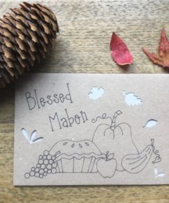Mabon greeting card with harvest pie drawing.