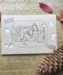 Mabon greeting card with Autumn reading scene.