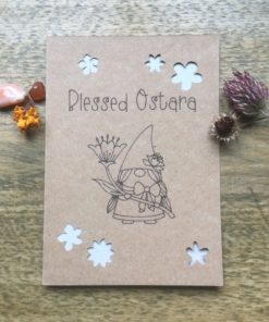 Ostara greeting card with dwarf drawing.