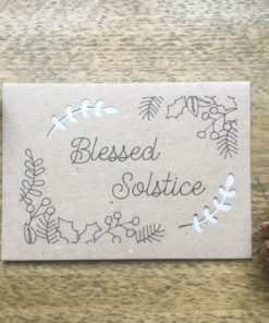 Solstice card with holly drawing.
