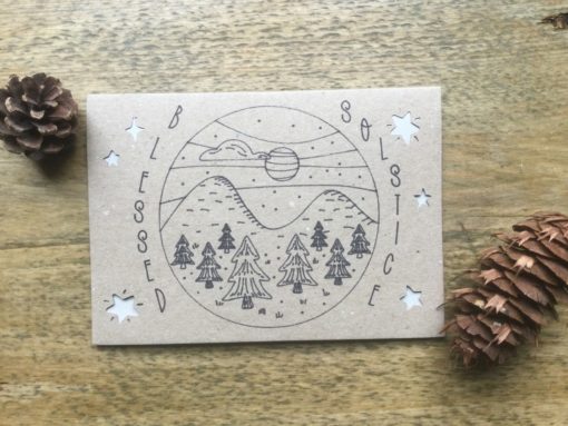 Solstice card with trees drawing.