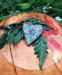 Black heart pin with painting of belladonna berry and leaves