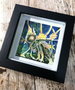 Photo of a painting of a grasshopper being devoured by cordycep fungi. Part of the Last of Us aesthetic Painting is in a black square frame.